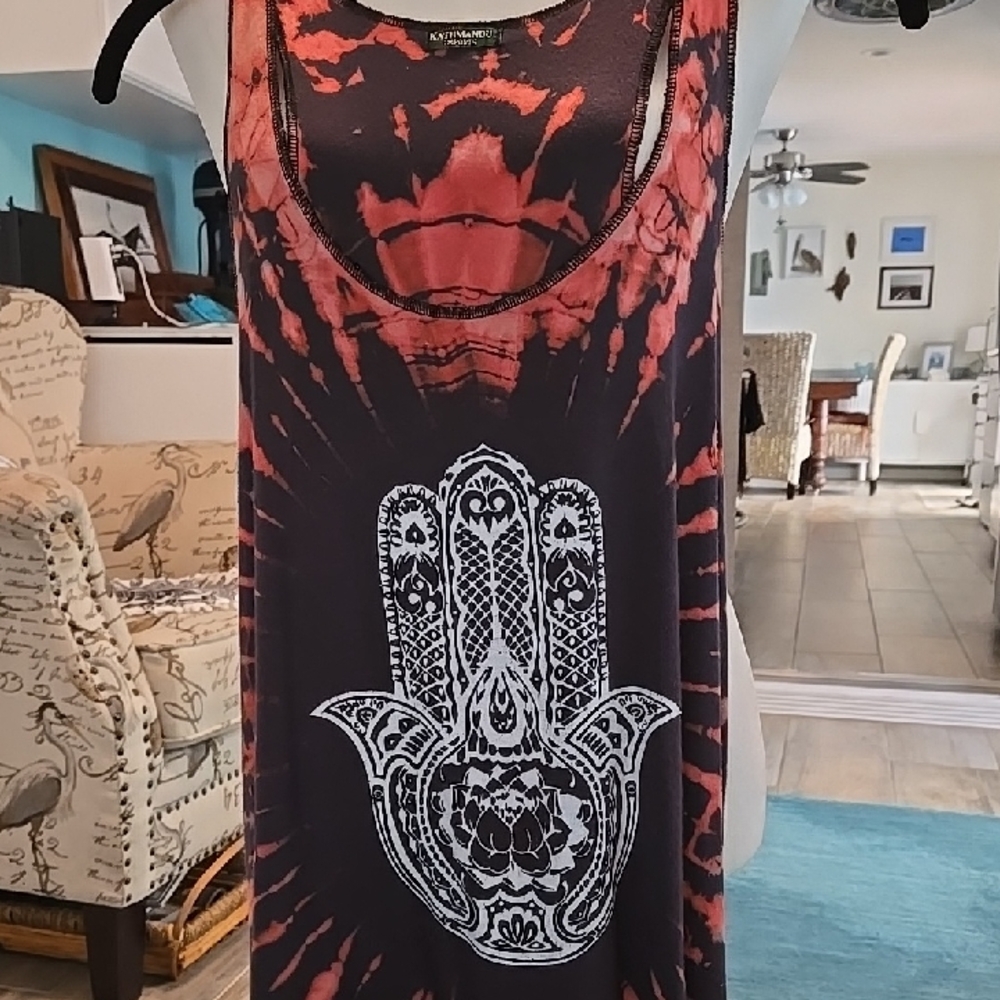 Burnt Orange Tie-Dye Tank Top with Hamsa Design